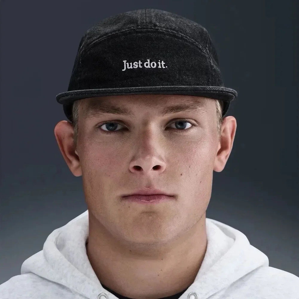 Nike Fly Just Do It Black Washed Denim Unstructured 5 Panel Cap S/M IB2345 010